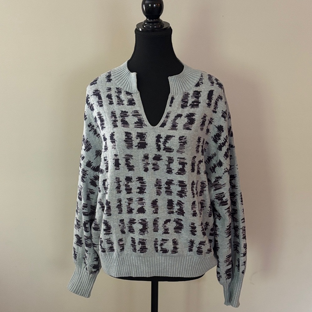 NIC+ZOE blue jacquard split next sweater size L